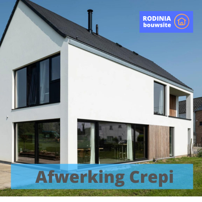 alleenstaande woning muurisolatie, afgewerkt met witte crepi bezetting